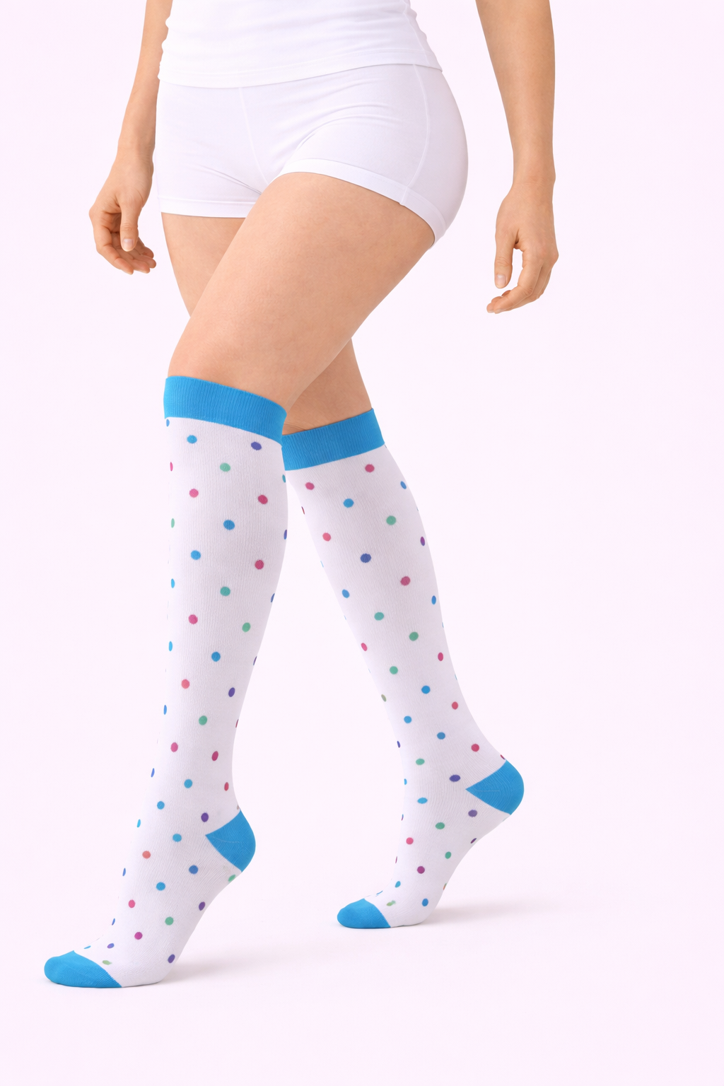 Skarpety Uciskowe - Białe w Kolorowe Kropki
